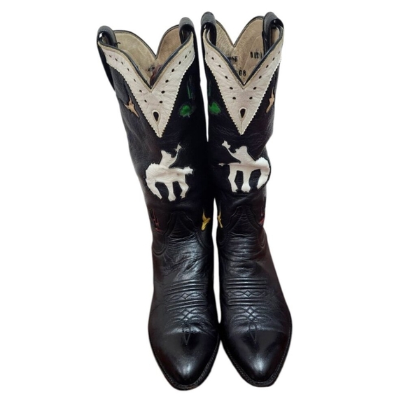 Larry Mahan Vintage Rare Rodeo Black White Red Cowgirl Cowboy Western Boots 7 B - Picture 4 of 16